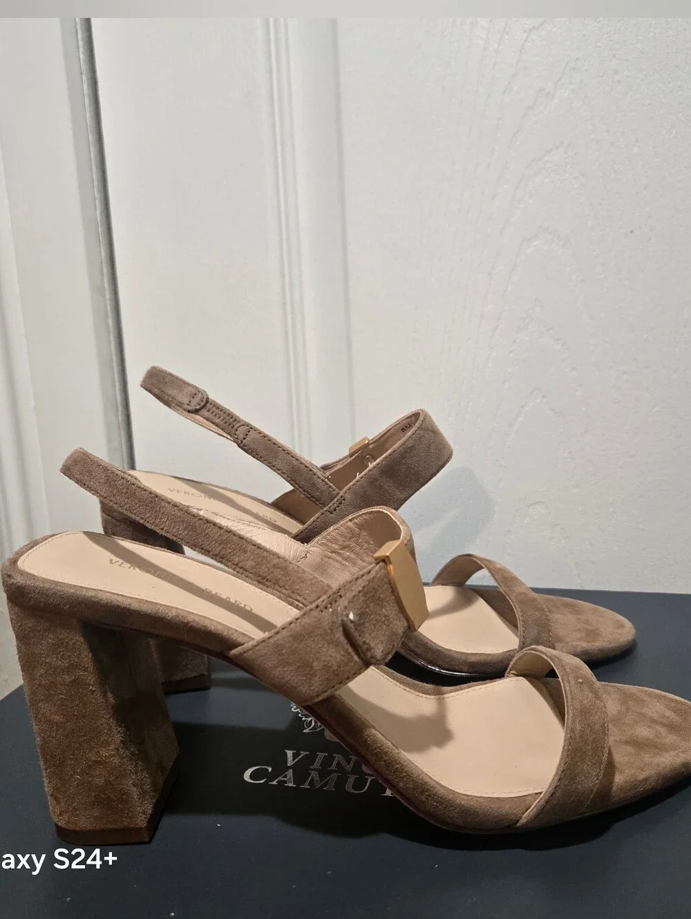 Veronica Beard Tan Suede Block Heel Slingback Sandal